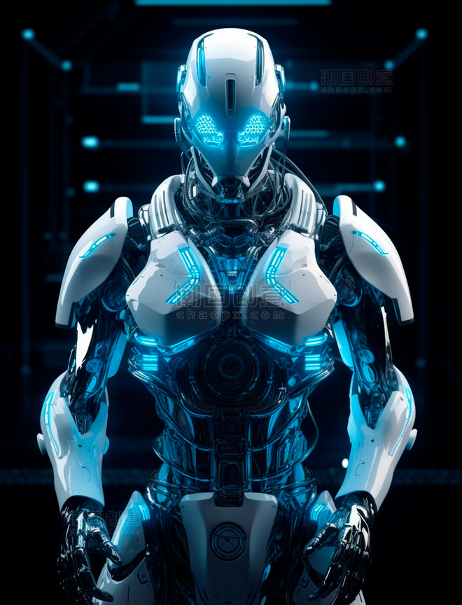黑白蓝配色的未来科幻智能作战机器人科技