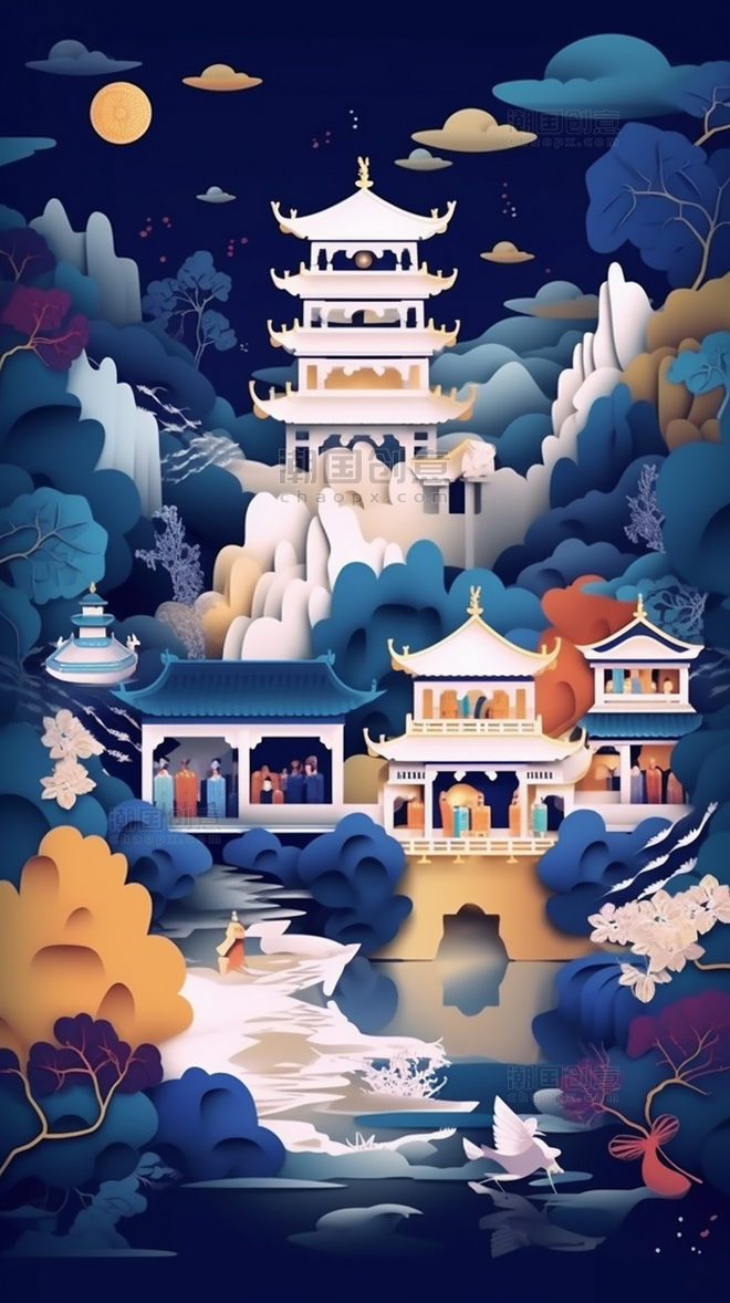 西安大雁塔剪纸艺术春季城市中国超美插图中国建筑平面插图