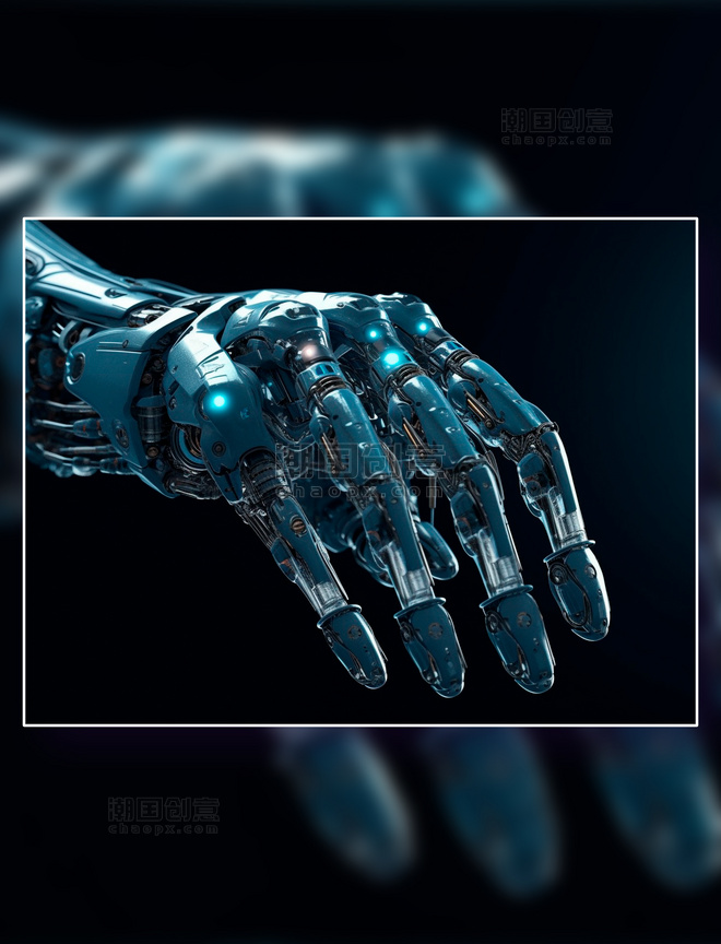 深蓝色的人工智能科幻机器人手臂科技