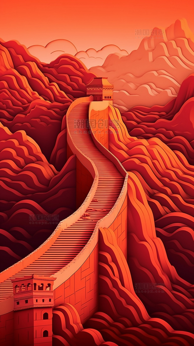 北京长城多彩城市春季城市剪纸艺术中国超美插图中国建筑平面插图