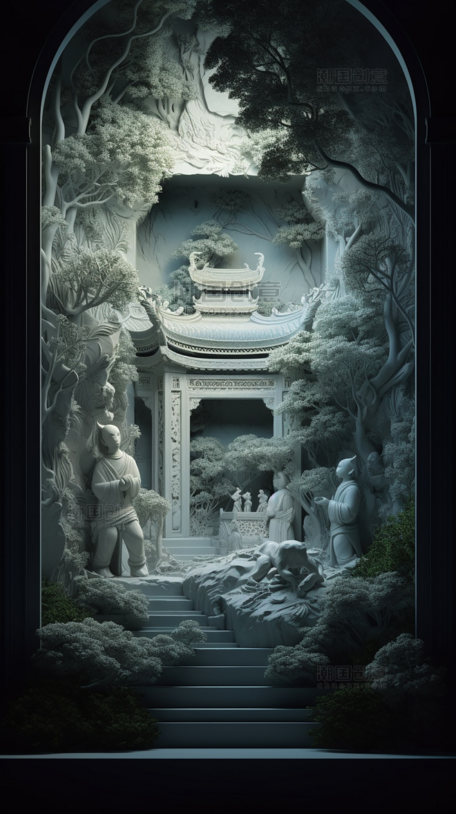 广州五羊石像中国超美插图春季城市剪纸艺术中国建筑平面插图