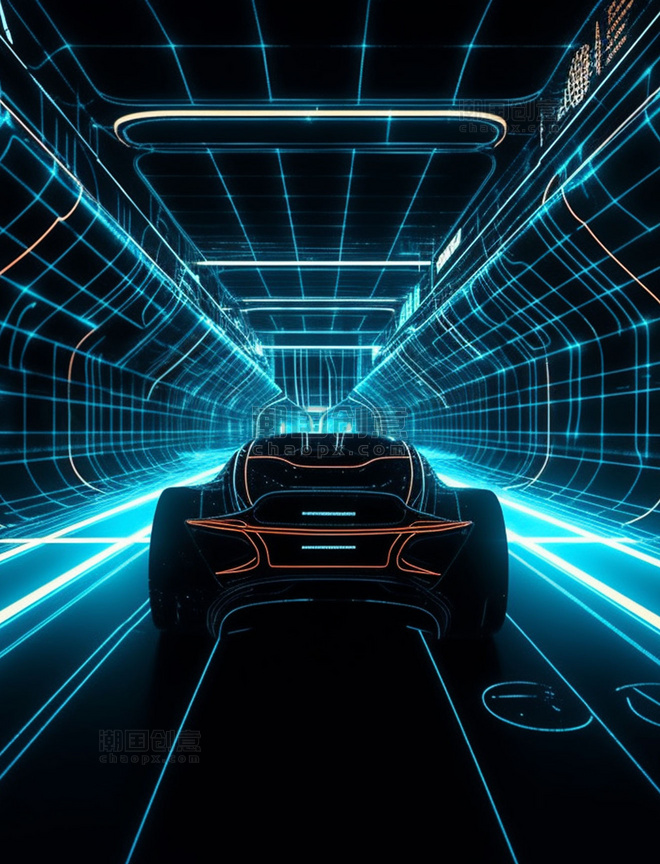 隧道光线线条科技感汽车正面视角概念图
