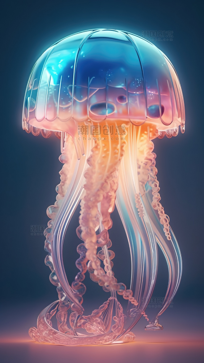 水母梦幻彩色墨鱼海洋动物