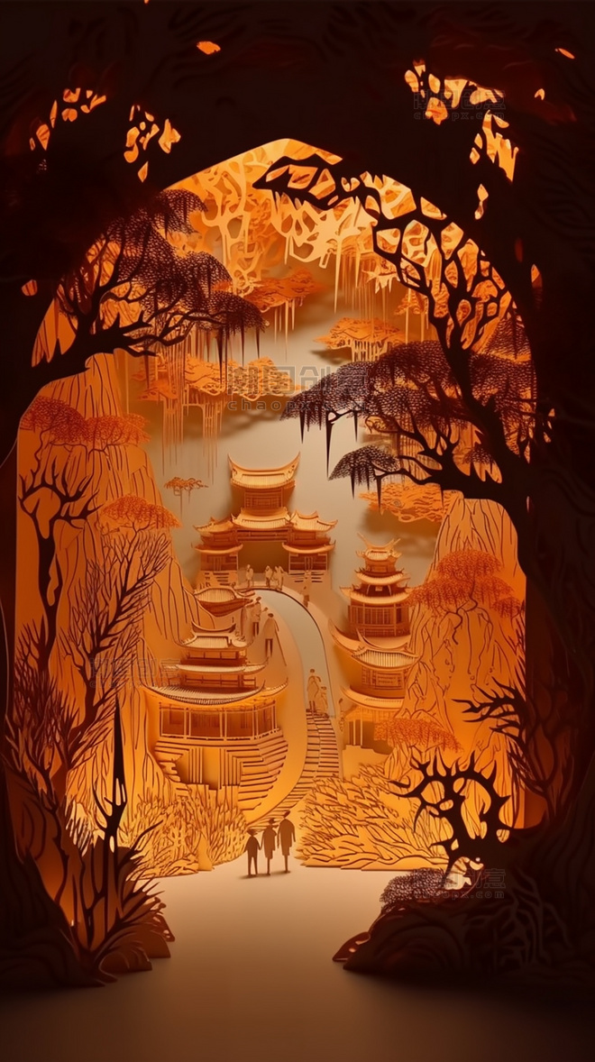 夜景重庆洪崖洞中国超美插图春季城市剪纸艺术中国建筑平面插图