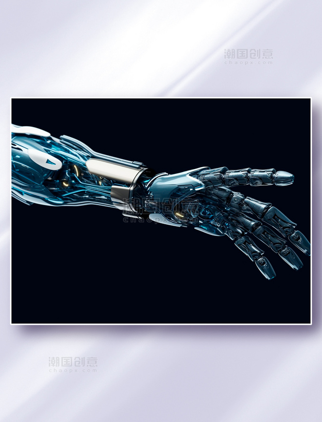 深蓝色科幻智能机器人手臂机械手账科技