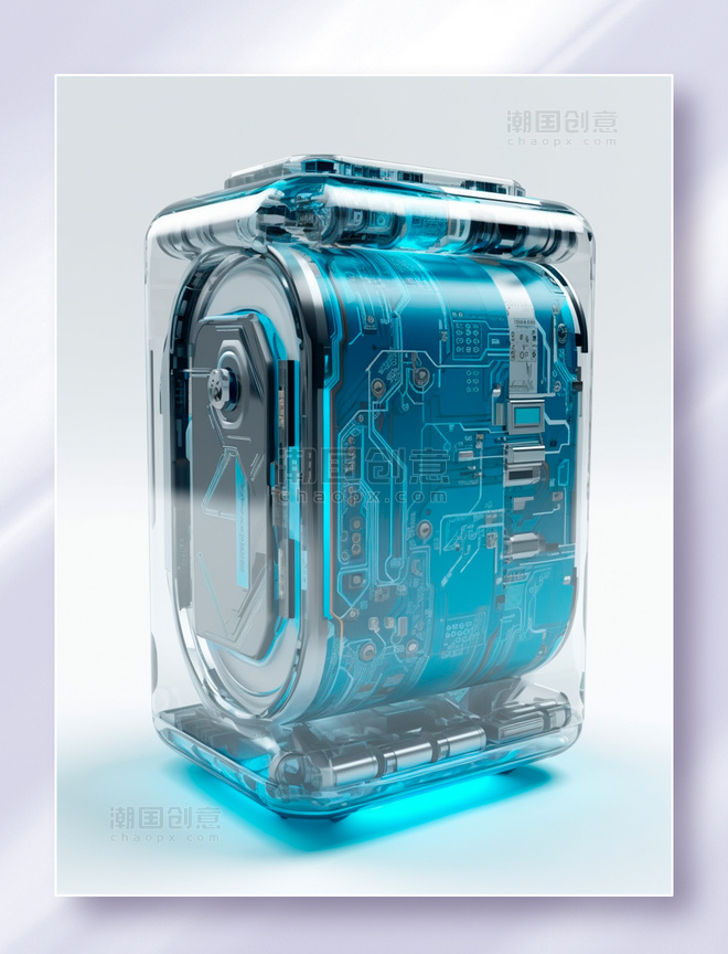 银蓝色科幻新能源电路板电池电机模块