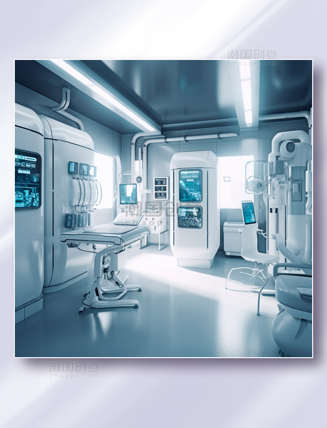 高科技白蓝色无菌医疗室医疗设备器械器材摄影图摄影
