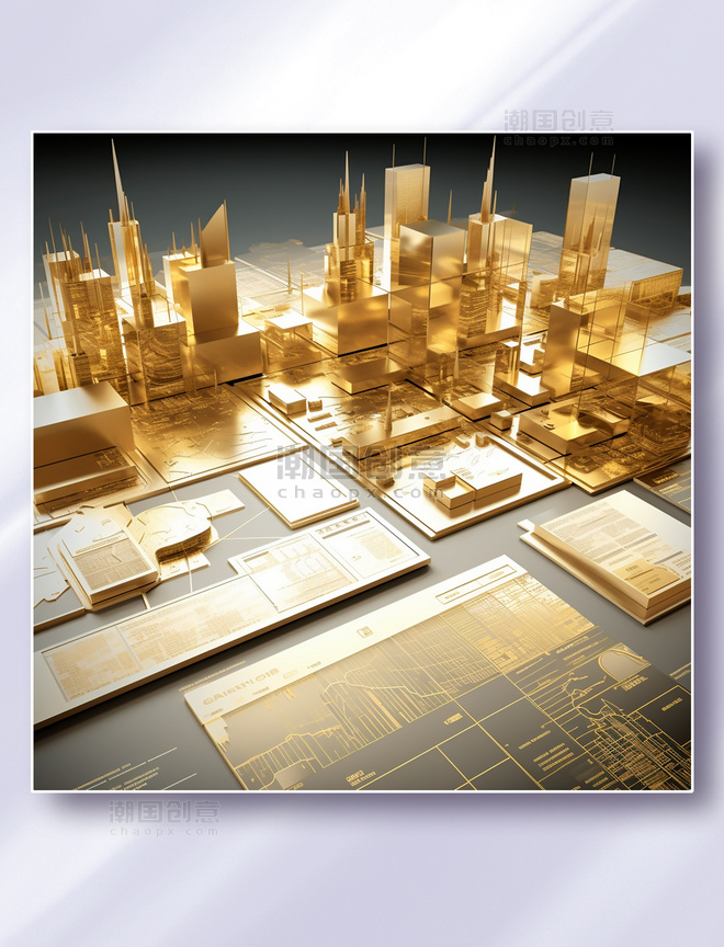 金色3D立体可视化数据图表界面