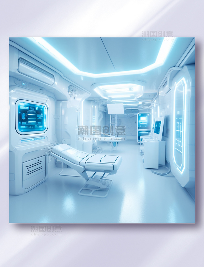 高科技白蓝配色无菌医疗室医疗设备器材摄影图摄影