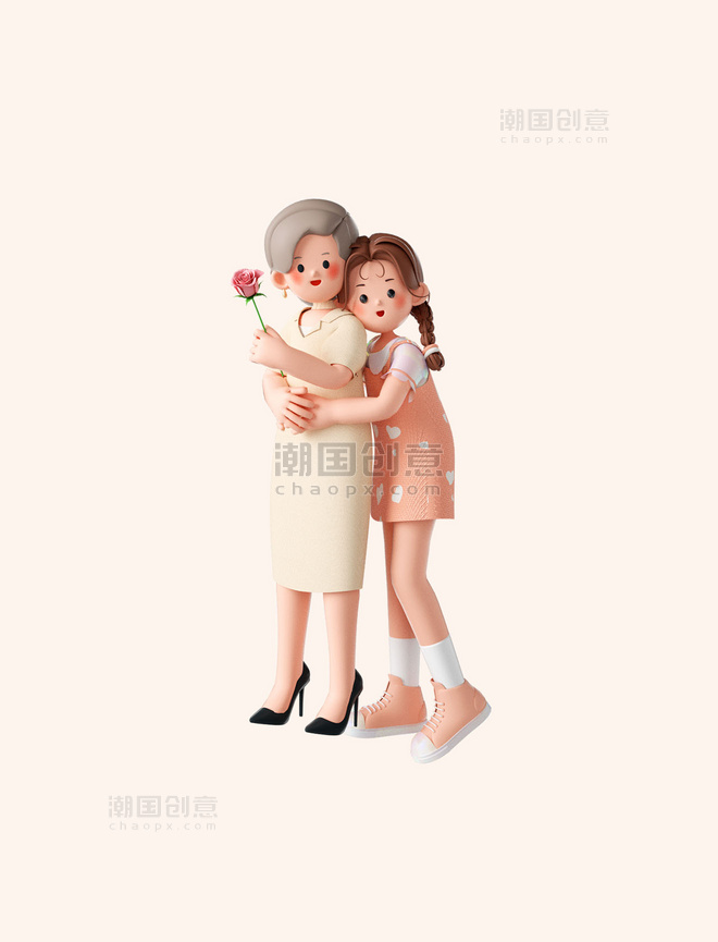 母亲节3D立体女儿和妈妈拥抱