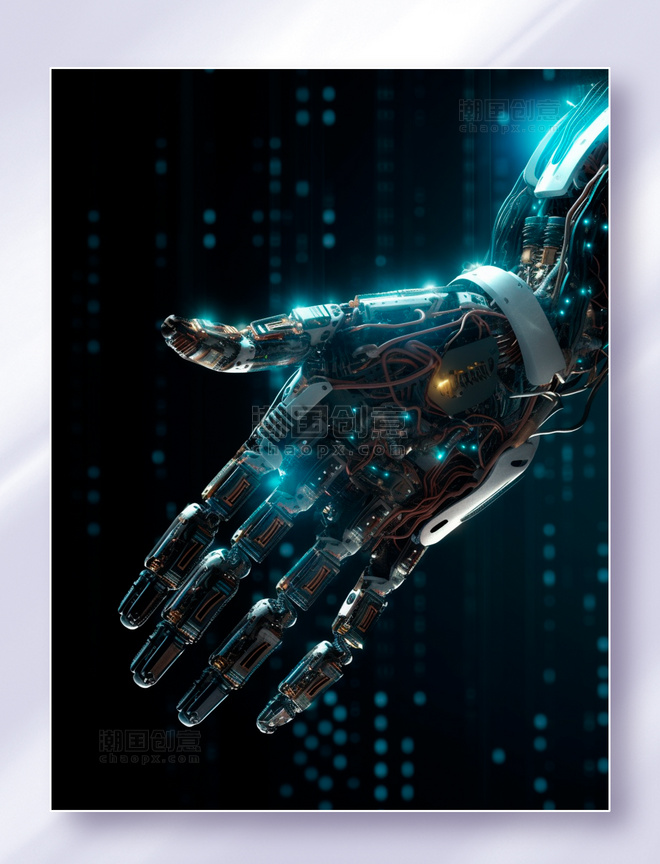 科幻背景人工智能机械手机器人手掌手臂