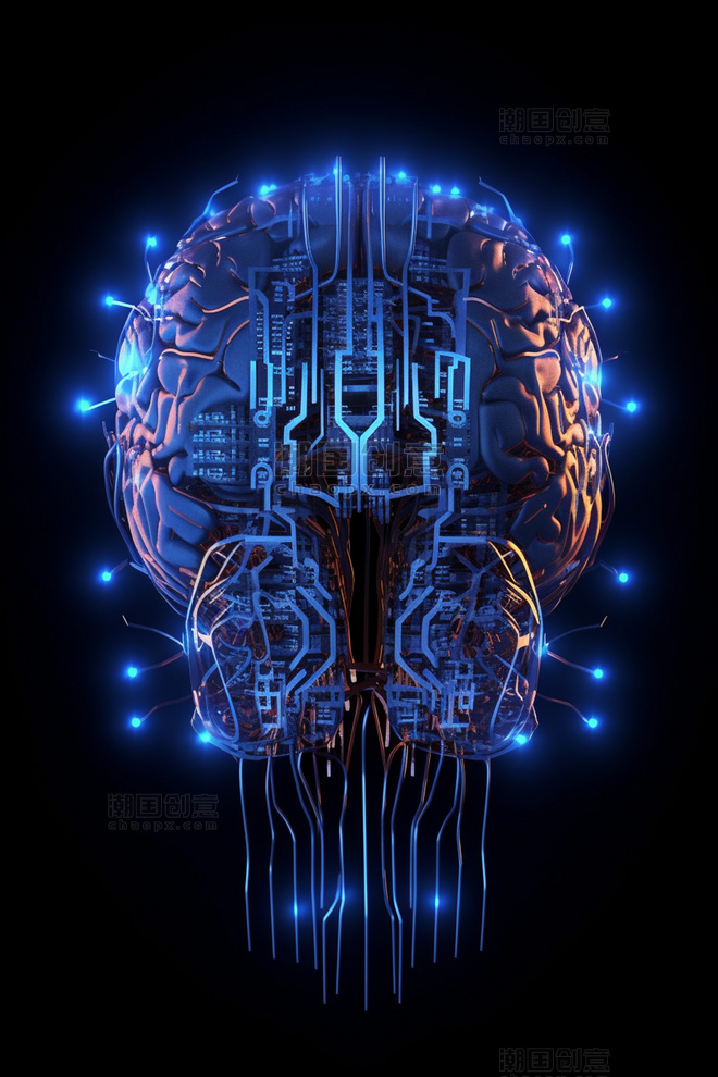 3D立体科技风赛博朋克人工智能信息传输芯片大脑