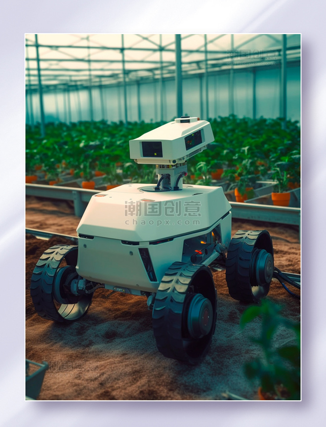 智慧农业自动化温室大棚里的智能监测机器人