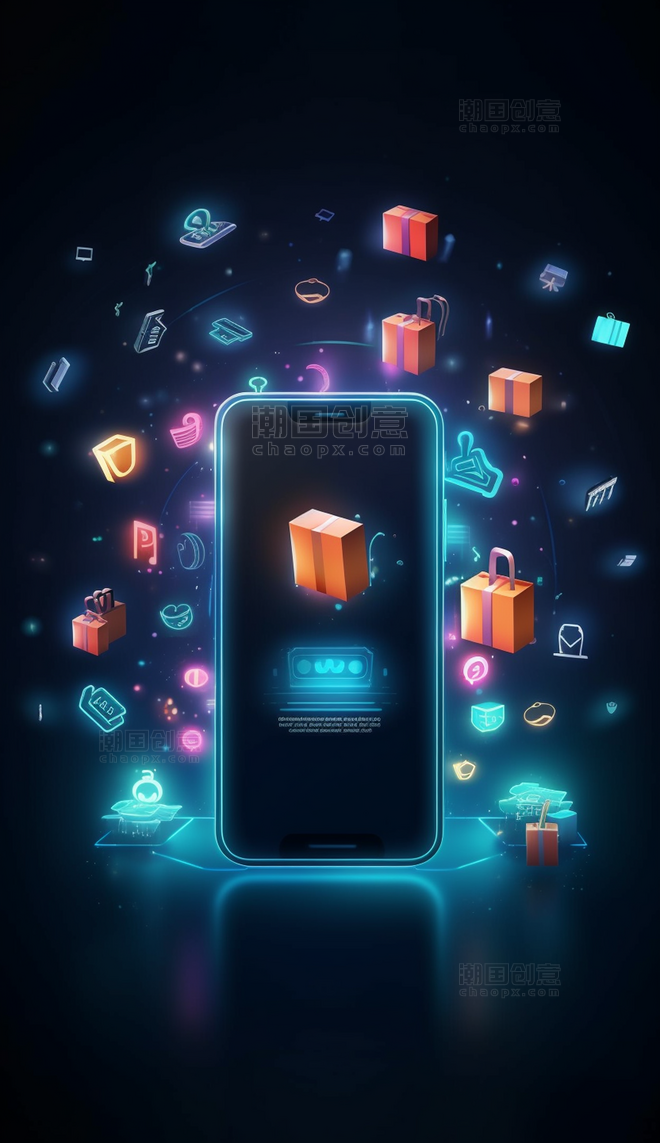 3d电商购物霓虹灯光小场景促销活动APP网购