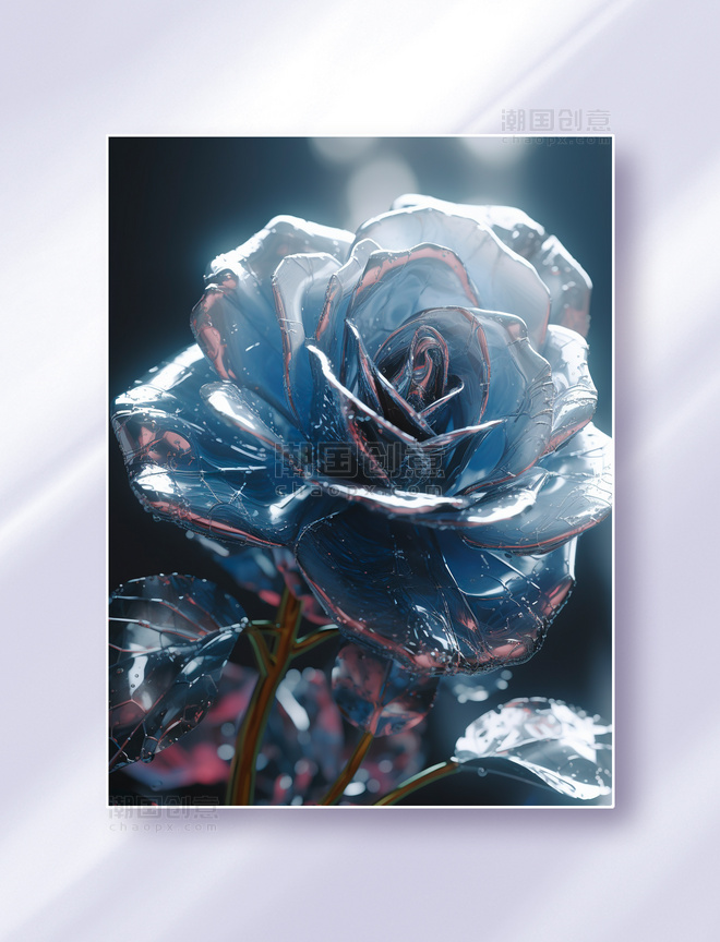 鎏金超现实主义未来派玻璃金属概念数字玫瑰花卉
