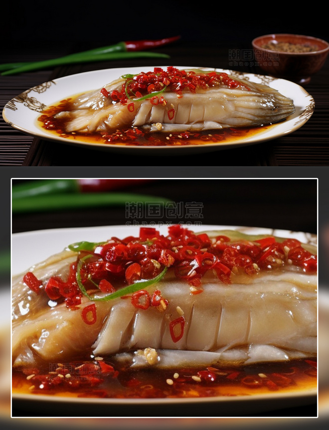 清蒸鱼肉辣椒美食摄影中式美食餐饮食品
