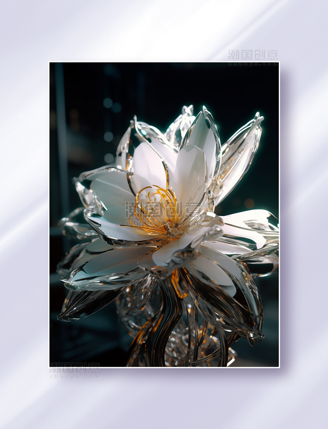 超现实主义玻璃金属材质梦幻花朵