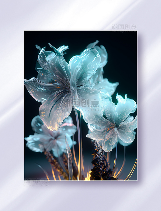唯美透明有机玻璃材质概念植物花卉超现实
