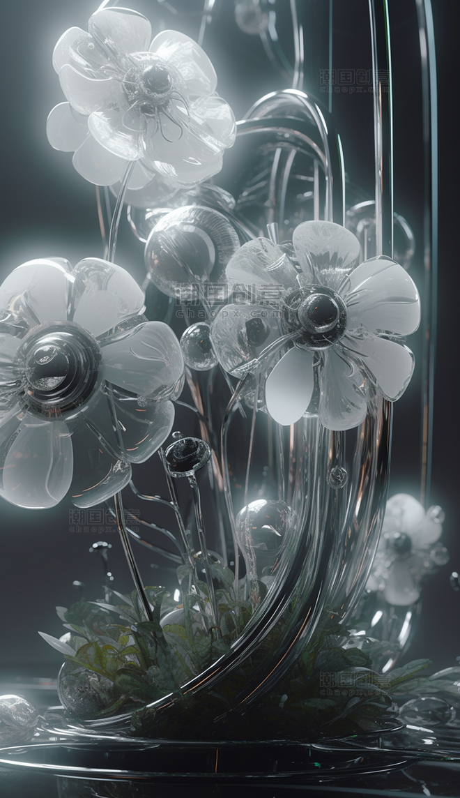 包装视觉特写植物鲜花玻璃化油腻感