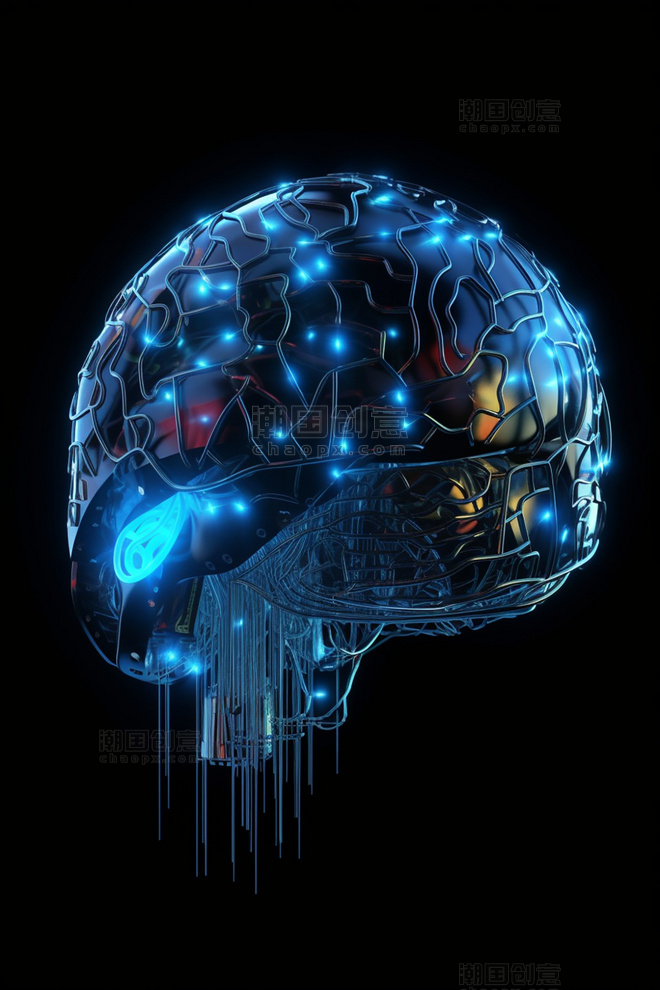 未来科技风冷色ai人工智能科技技术芯片大脑数据线路传输3