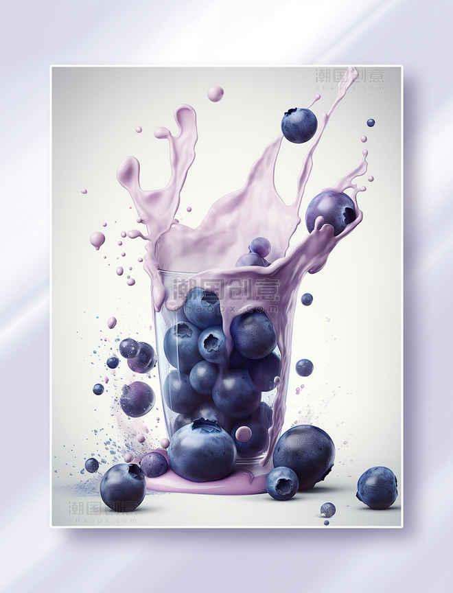 新鲜的蓝莓和喷溅的果酱高清水果美食摄影图
