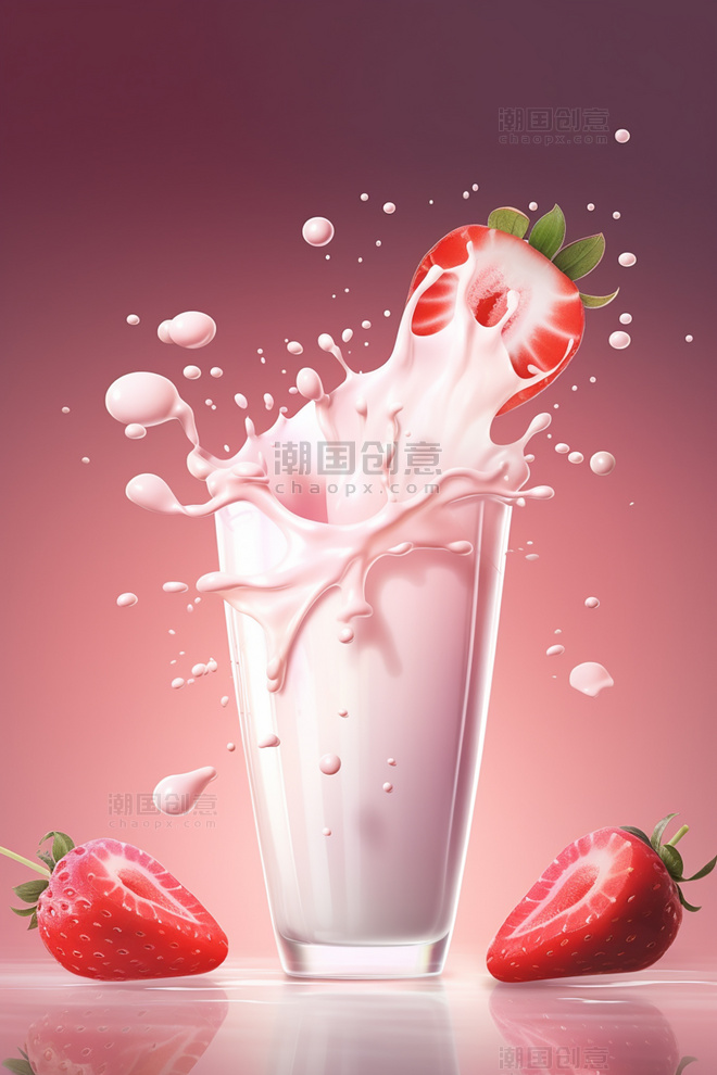 几个草莓牛奶飞溅插图水果草莓牛奶海报