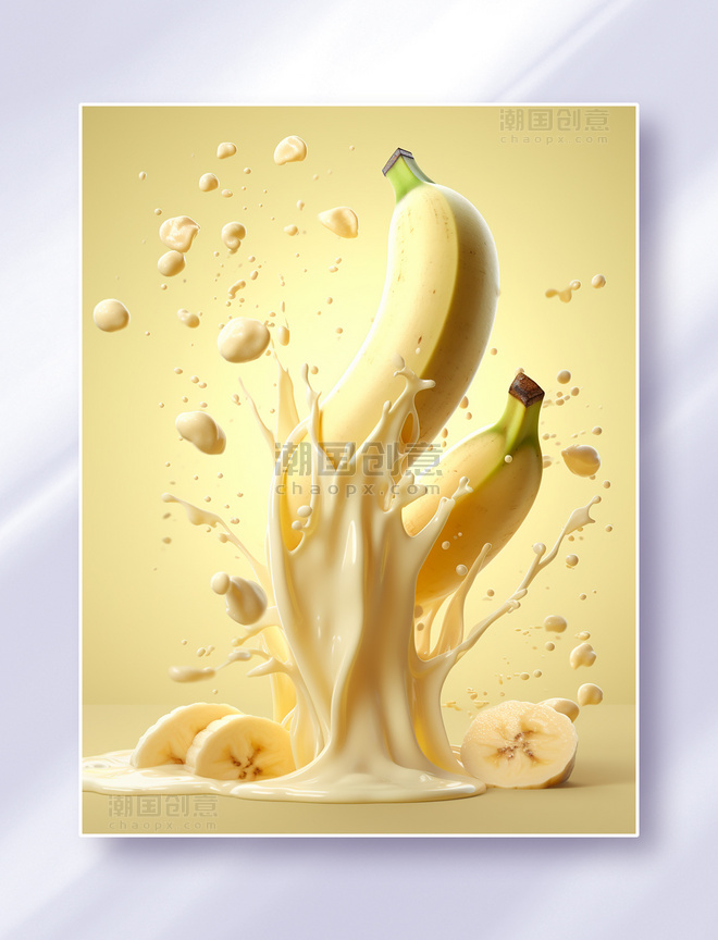 切块的香蕉和飞溅的果酱美食水果广告摄影