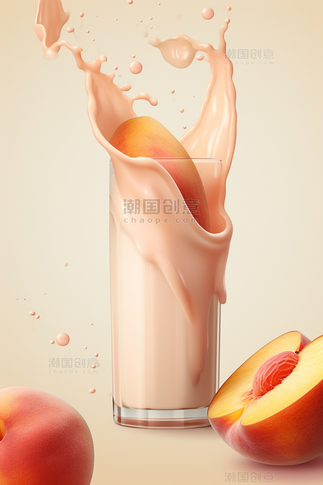 牛奶海报水果桃子几个桃子牛奶飞溅插图