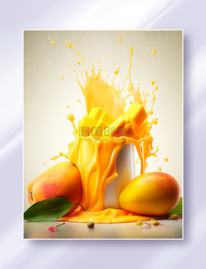果酱喷溅效果芒果水果美食广告摄影