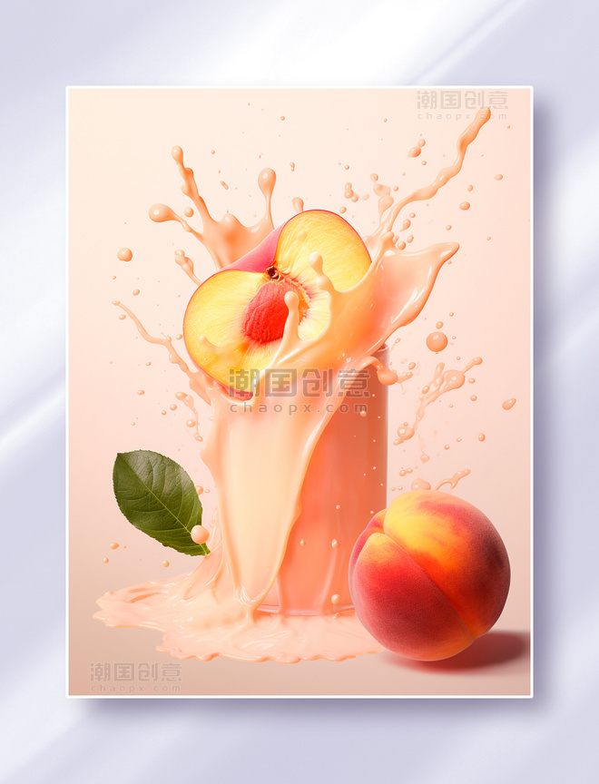 水蜜桃水果美食广告摄影果酱牛奶喷溅桃子