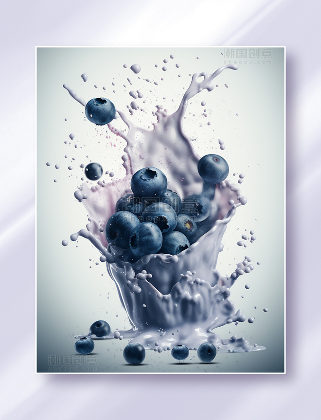 喷溅的果汁和蓝莓水果饮品广告摄影