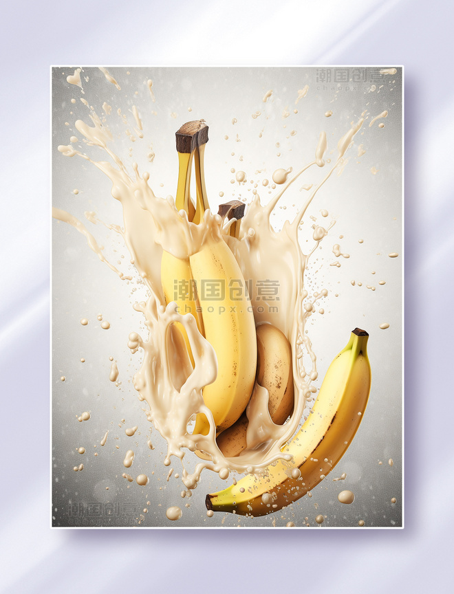 飞溅的果酱和香蕉热带水果美食广告摄影图