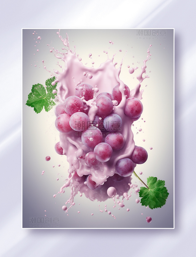 喷溅的果酱包裹着一串葡萄水果美食摄影图