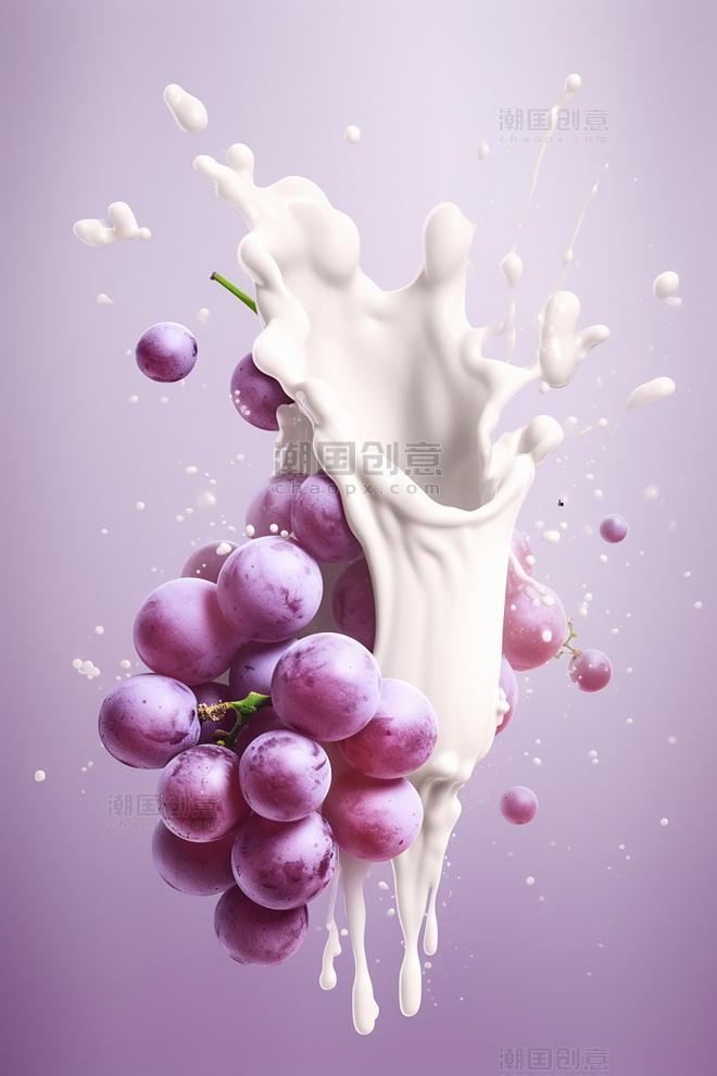水果葡萄牛奶海报几个葡萄牛奶飞溅插图