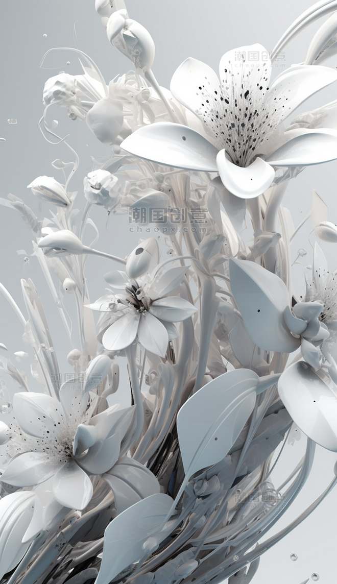 植物白色玻璃化鲜花