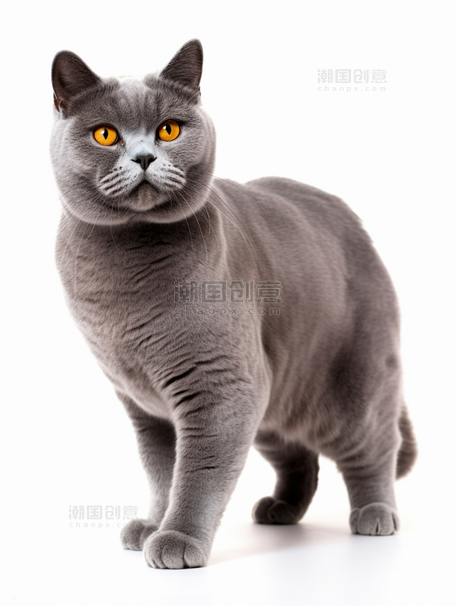 宠物摄影风格超级清晰猫猫动物摄影一张英国短毛猫照片全身照高质量获奖