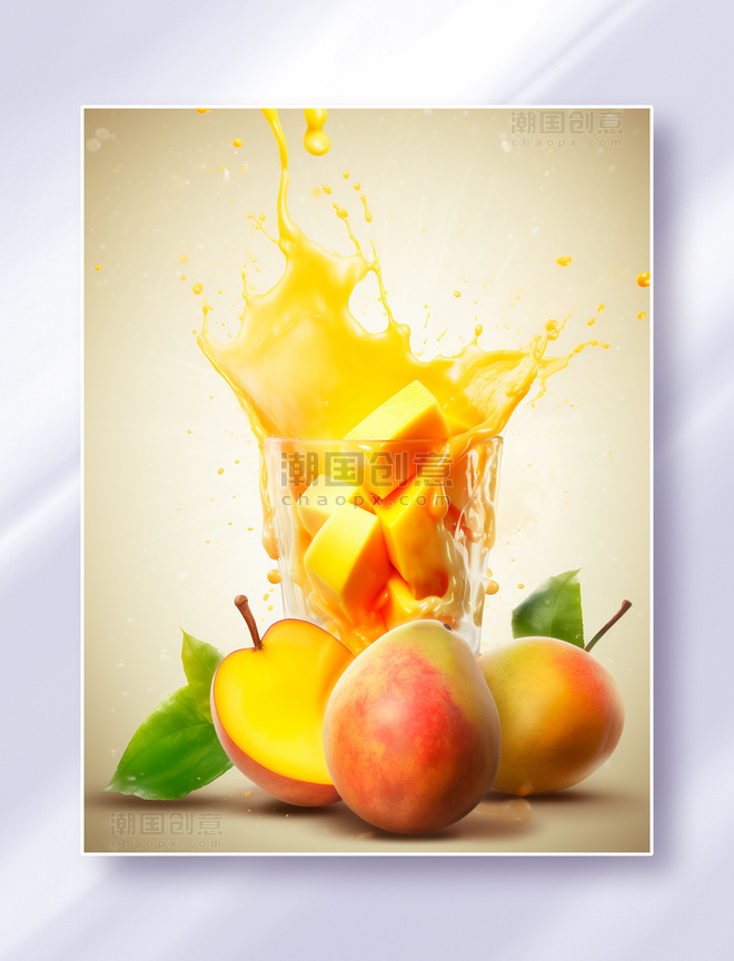 芒果水果美食广告摄影果酱牛奶喷溅效果