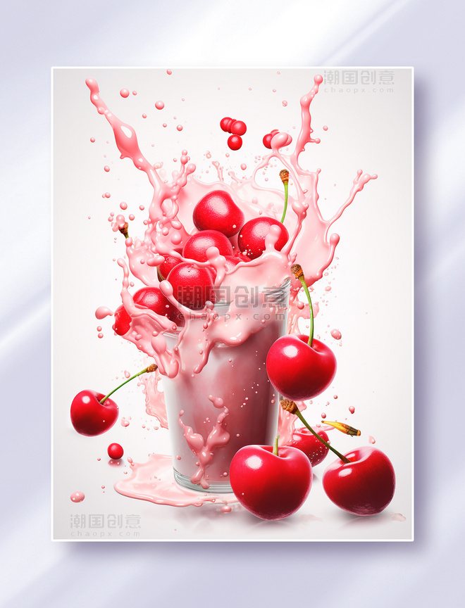 车厘子樱桃喷溅的果酱水果美食广告摄影