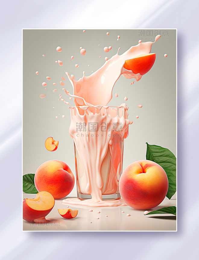 桃子饮料饮品水果美食广告摄影果酱牛奶喷溅