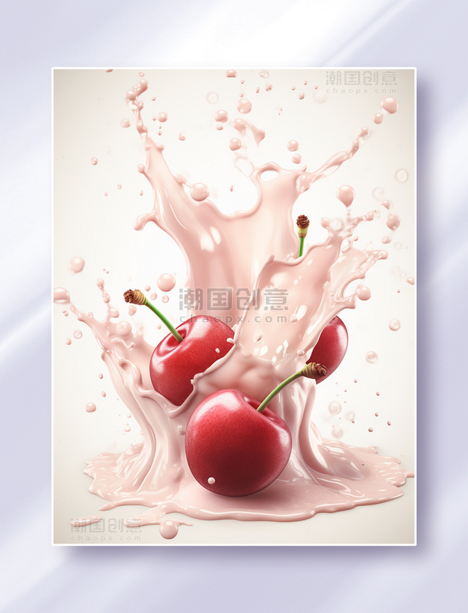 樱桃车厘子喷溅的果酱水果摄影图