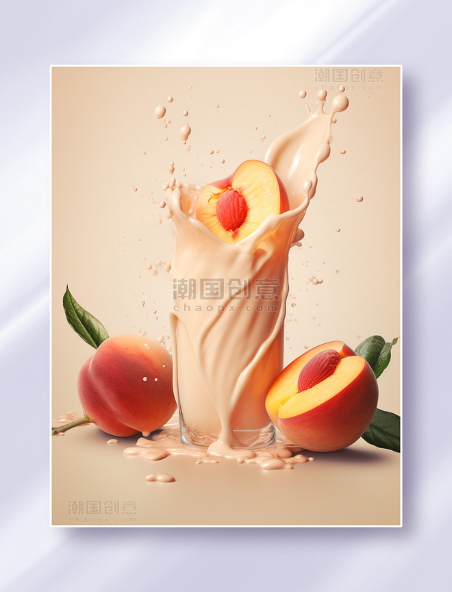 桃子水果饮品美食广告摄影果酱牛奶喷溅