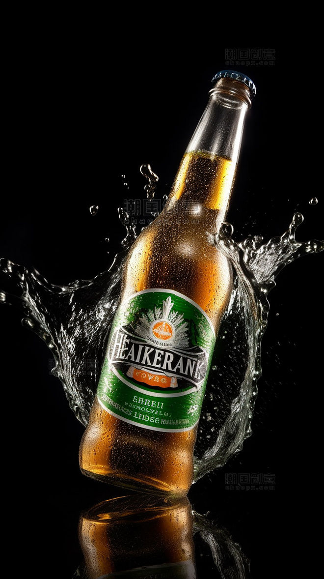 夏日一瓶啤酒冰镇啤酒泼水专业摄影棚产品摄影