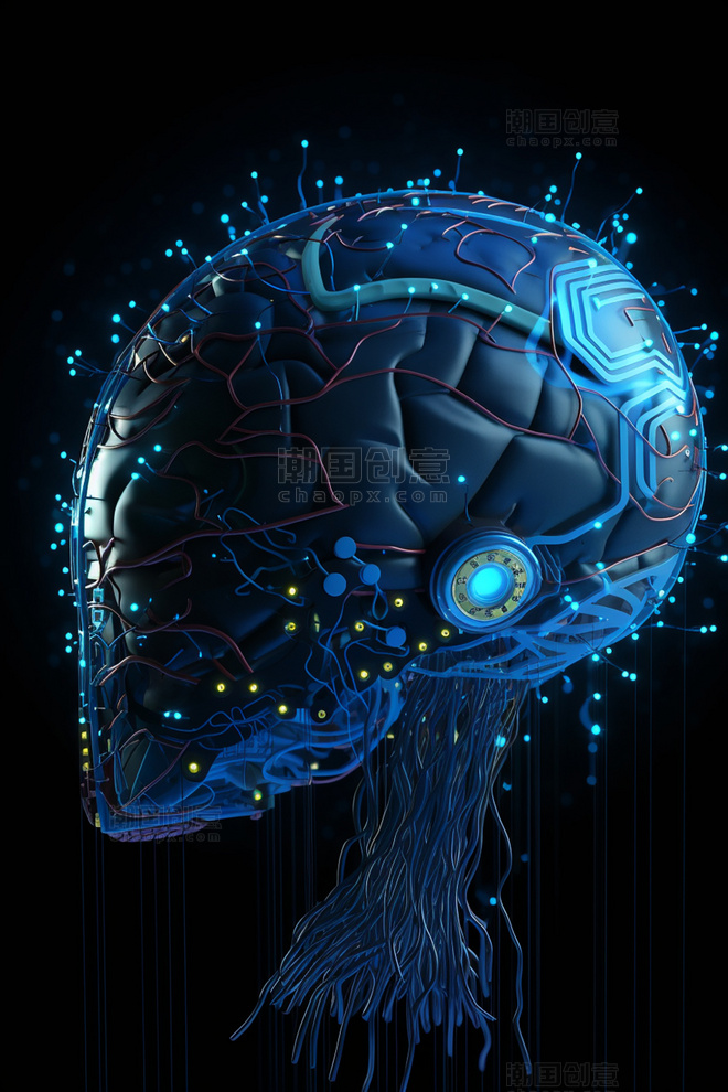 未来科技风冷色ai人工智能科技技术芯片大脑数据线路传输1