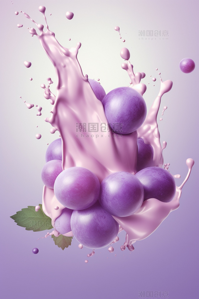 葡萄水果牛奶海报几个葡萄牛奶飞溅插图