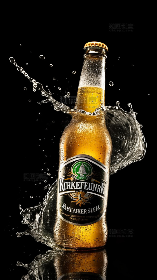 冰镇啤酒夏日一瓶啤酒泼水专业摄影棚产品摄影