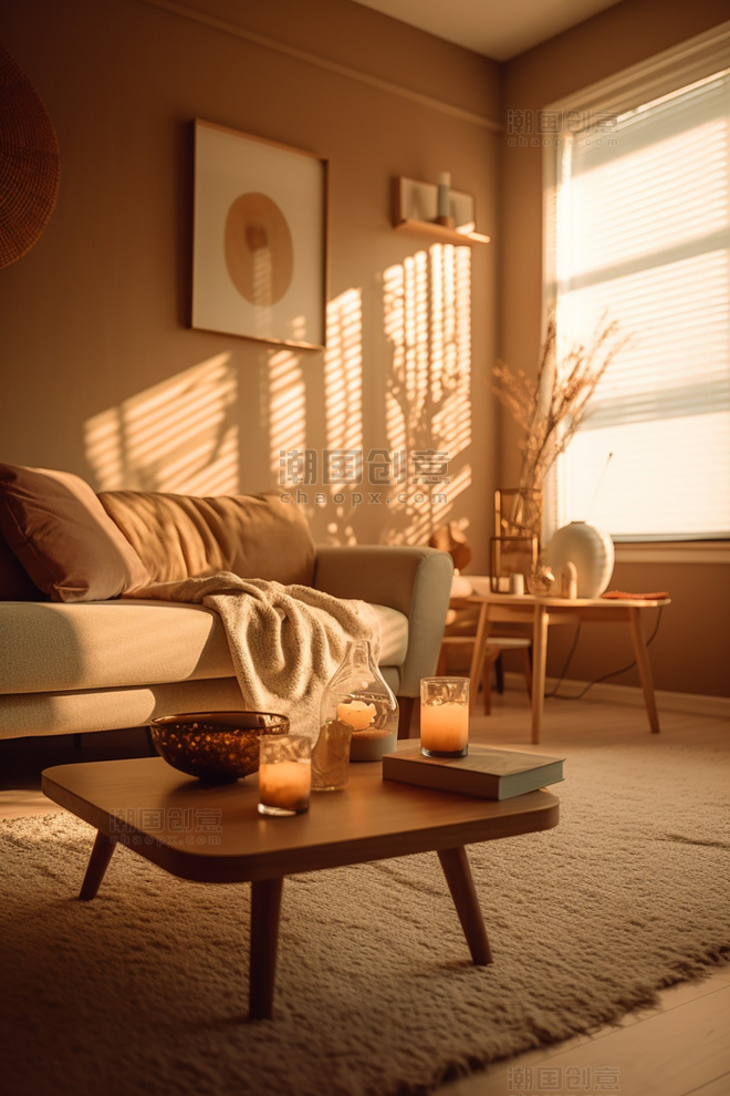 装修图室内设计客厅温暖的光线柔和的装饰优雅拍摄的房地产照片