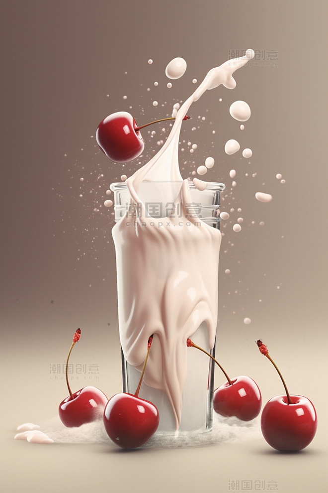 樱桃牛奶水果海报几个樱桃牛奶飞溅插图
