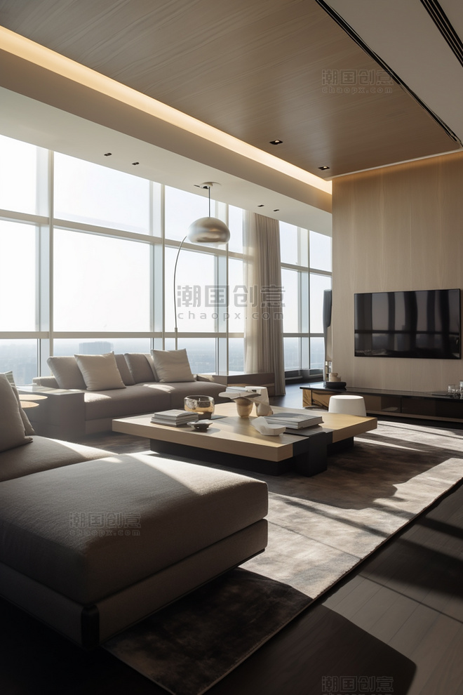 室内设计沙发地毯茶几吊灯扶手椅现代有机风格的住宅室内设计项目房间室内装修