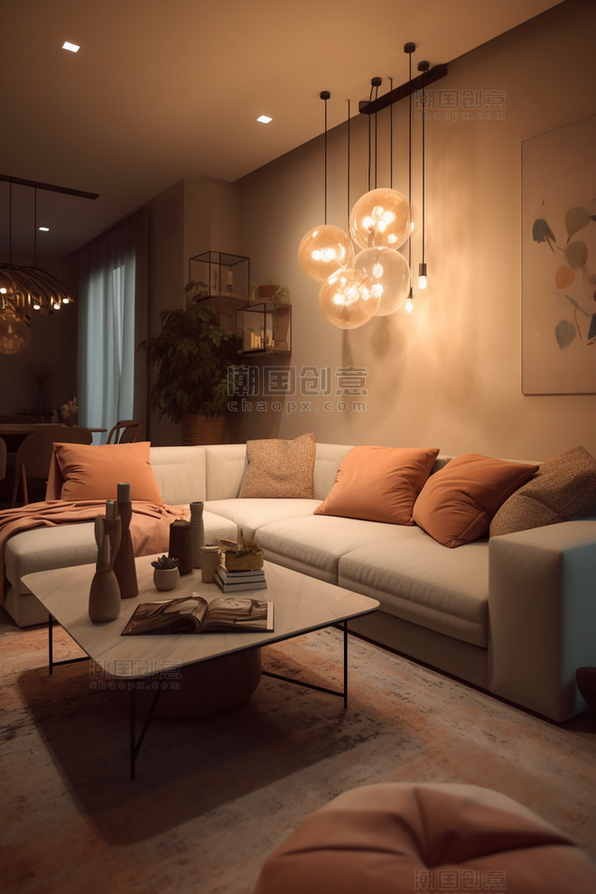 柔和的装饰室内设计客厅温暖的光线优雅拍摄的房地产照片
