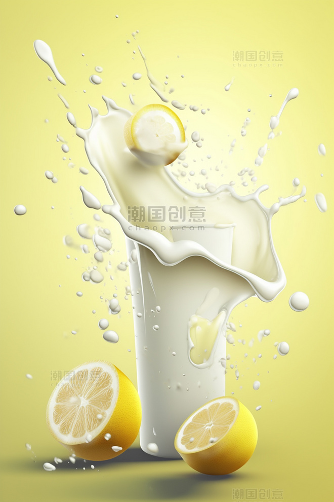 几个柠檬水果柠檬牛奶海报牛奶飞溅插图